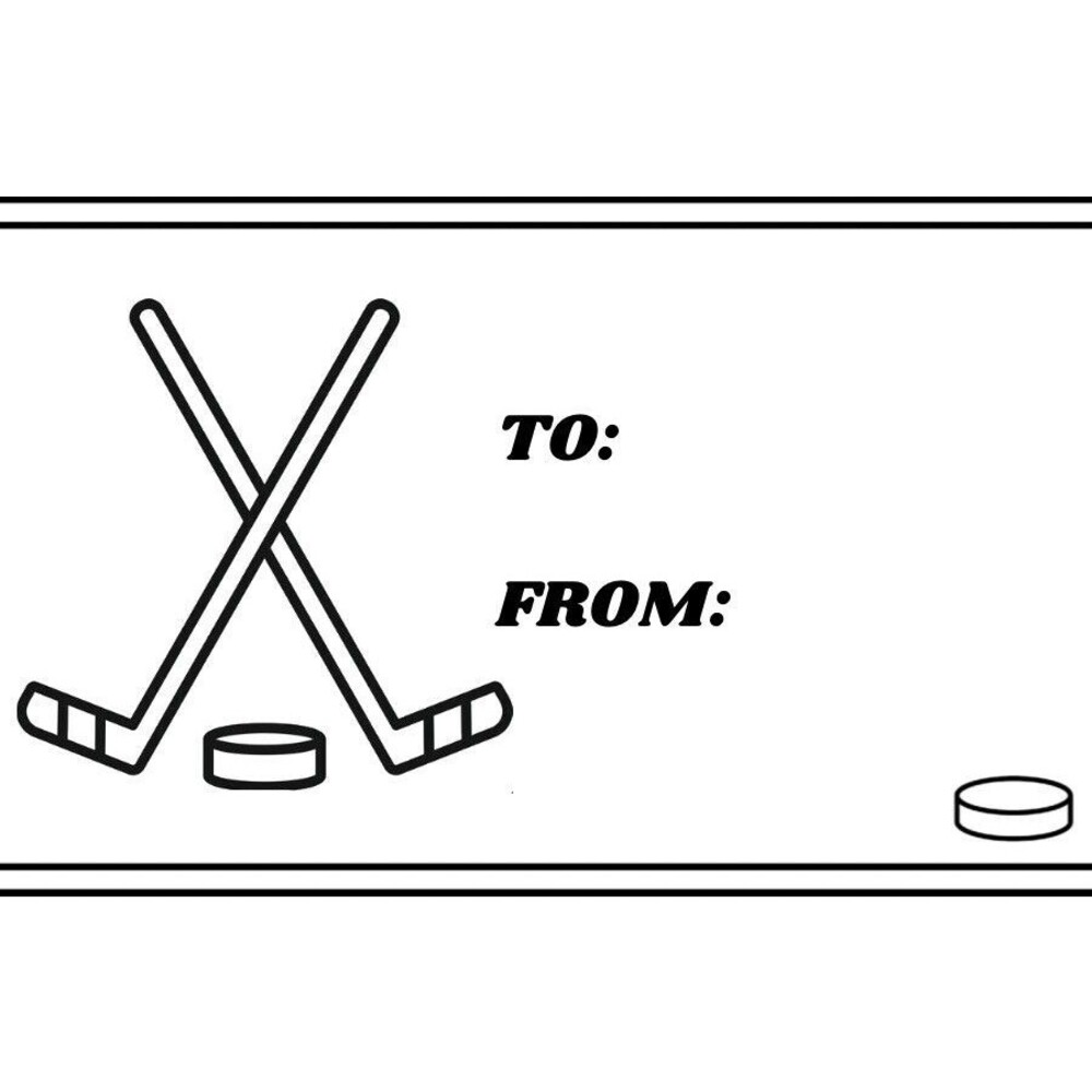 Hockey Gift Tag Stickers, 25 Count, Simple & Black/White Design, (Or Any Sport)